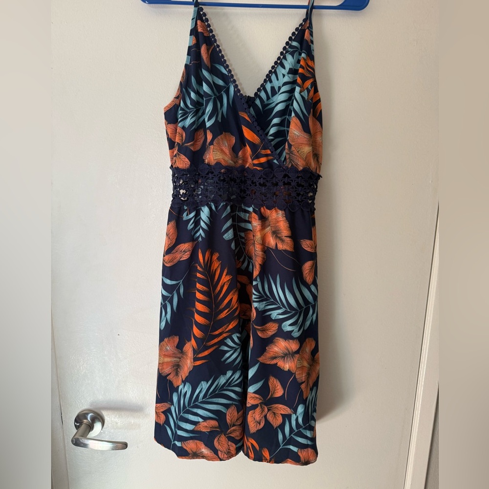 Cupshe Navy Tropical Floral Spaghetti-Strap Dress